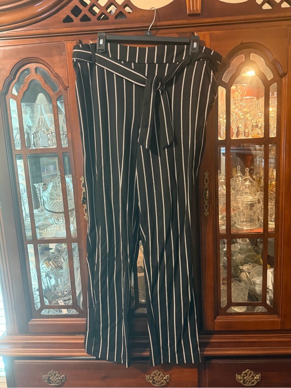 Apt. 9 Black Pants with White Pinstripes and Tie Waist and Pockets